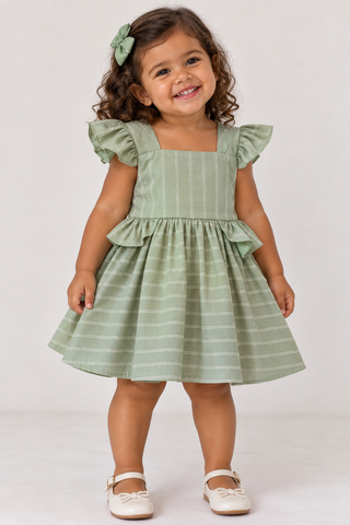VESTIDO TRICOLINE LISTRRADA FIO DE LUREX VERDE CLARO