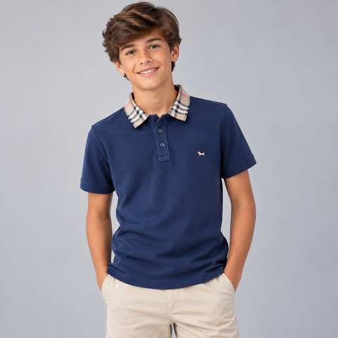POLO MAS MC PIQUET ALG GOLA TRIC XADREZ MARINHO