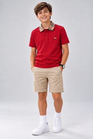 POLO MAS MC PIQUET ALG GOLA TRIC XADREZ VERMELHO
