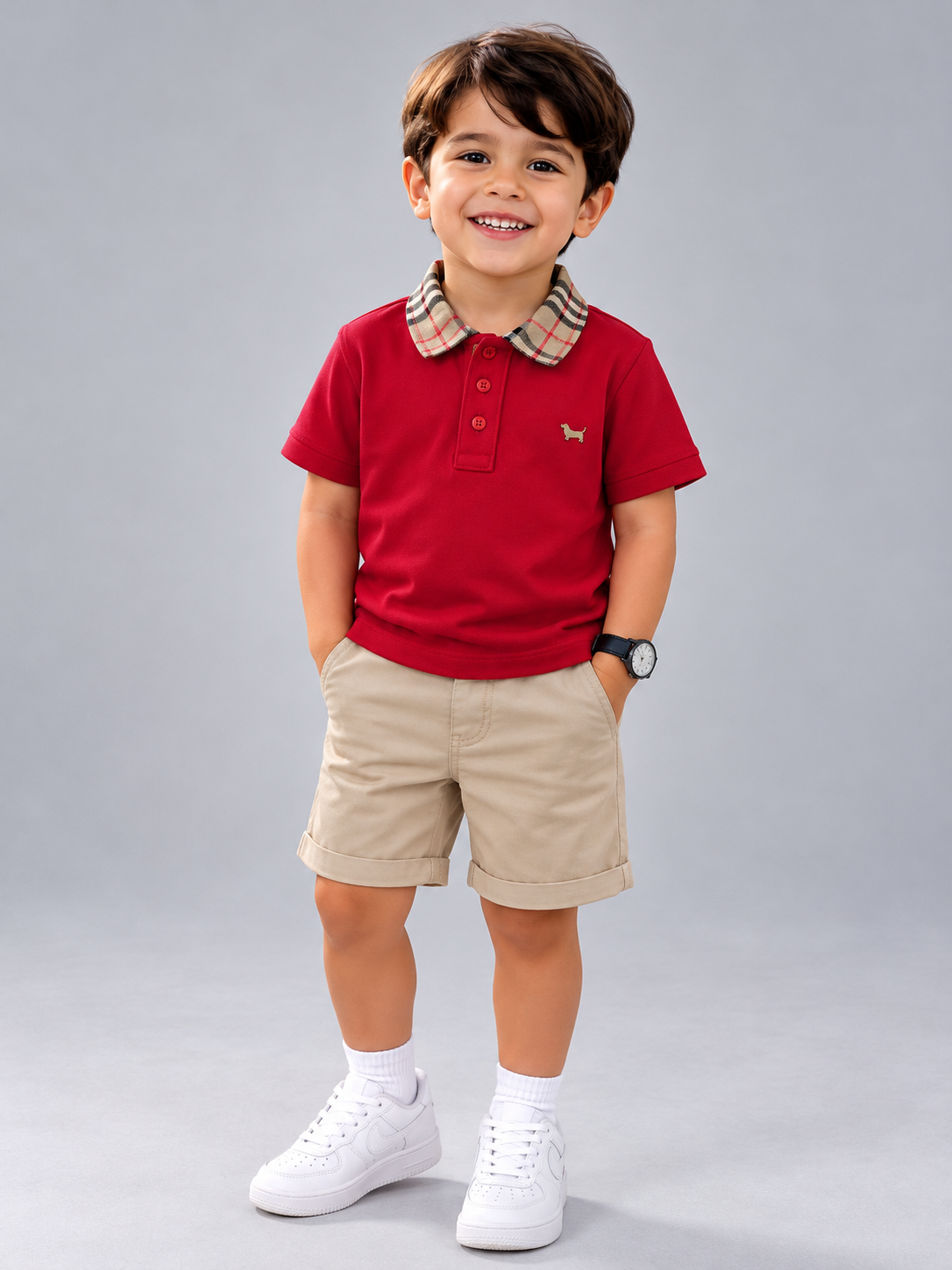 POLO MAS MC PIQUET ALG GOLA TRIC XADREZ VERMELHO