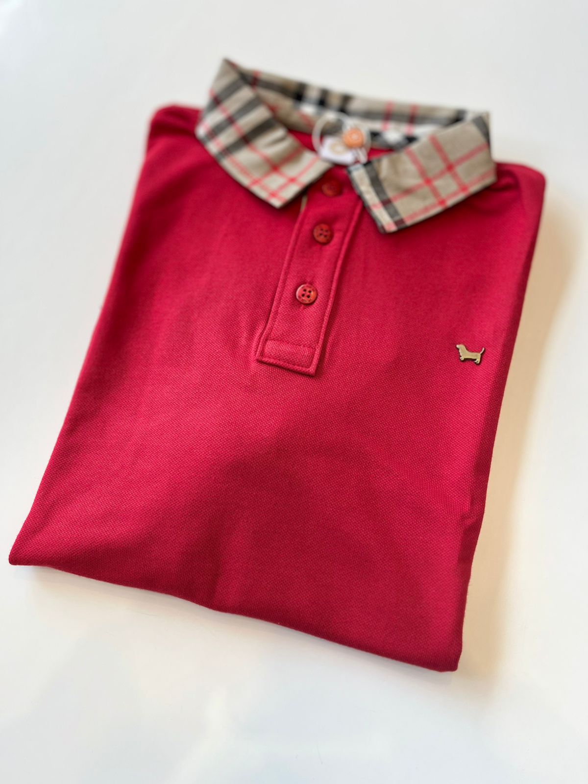 POLO MAS MC PIQUET ALG GOLA TRIC XADREZ VERMELHO