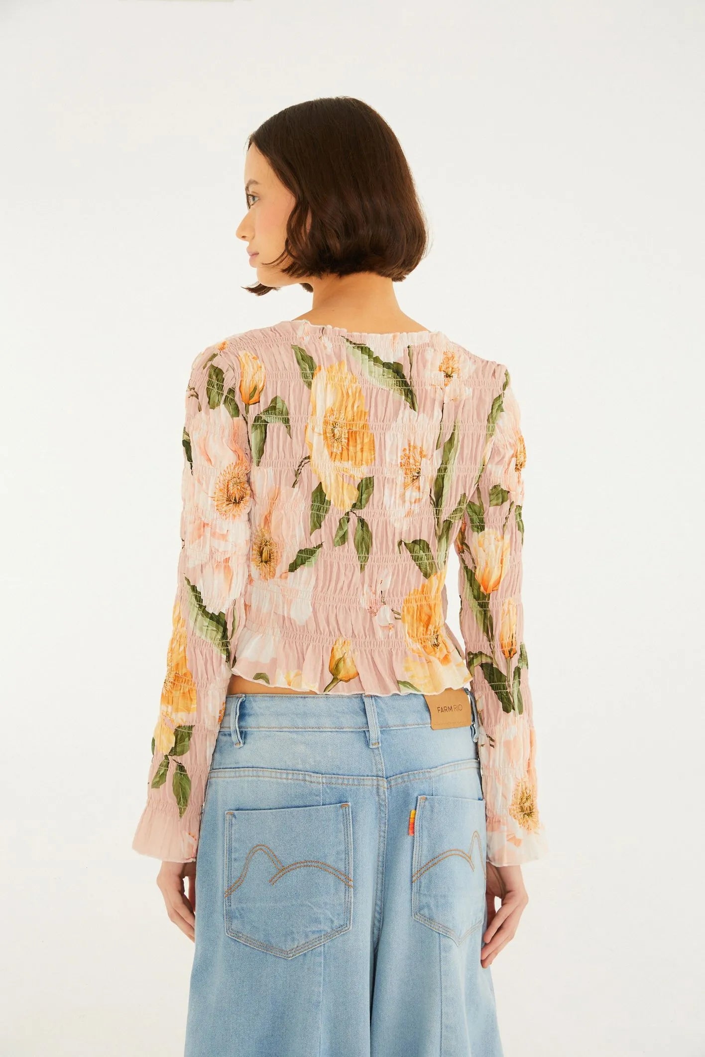 BLUSA FEM ML LASTEX FLORAL LOLA FARM ROSA