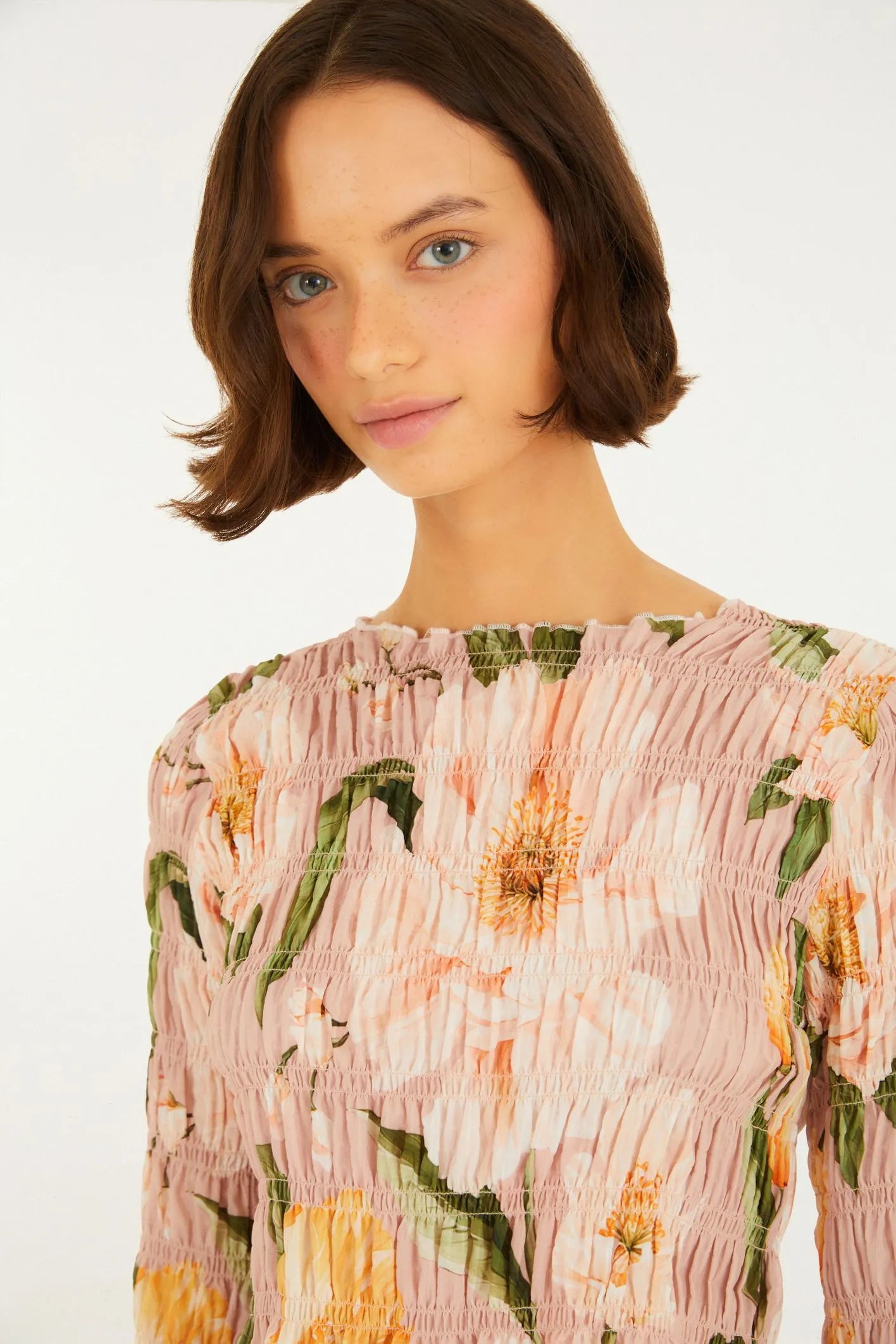BLUSA FEM ML LASTEX FLORAL LOLA FARM ROSA