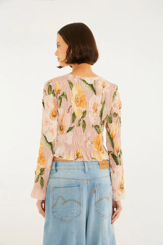 BLUSA FEM ML LASTEX FLORAL LOLA FARM ROSA
