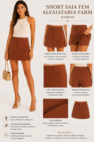 SHORT SAIA FEM ALFAIATARIA FARM MARROM