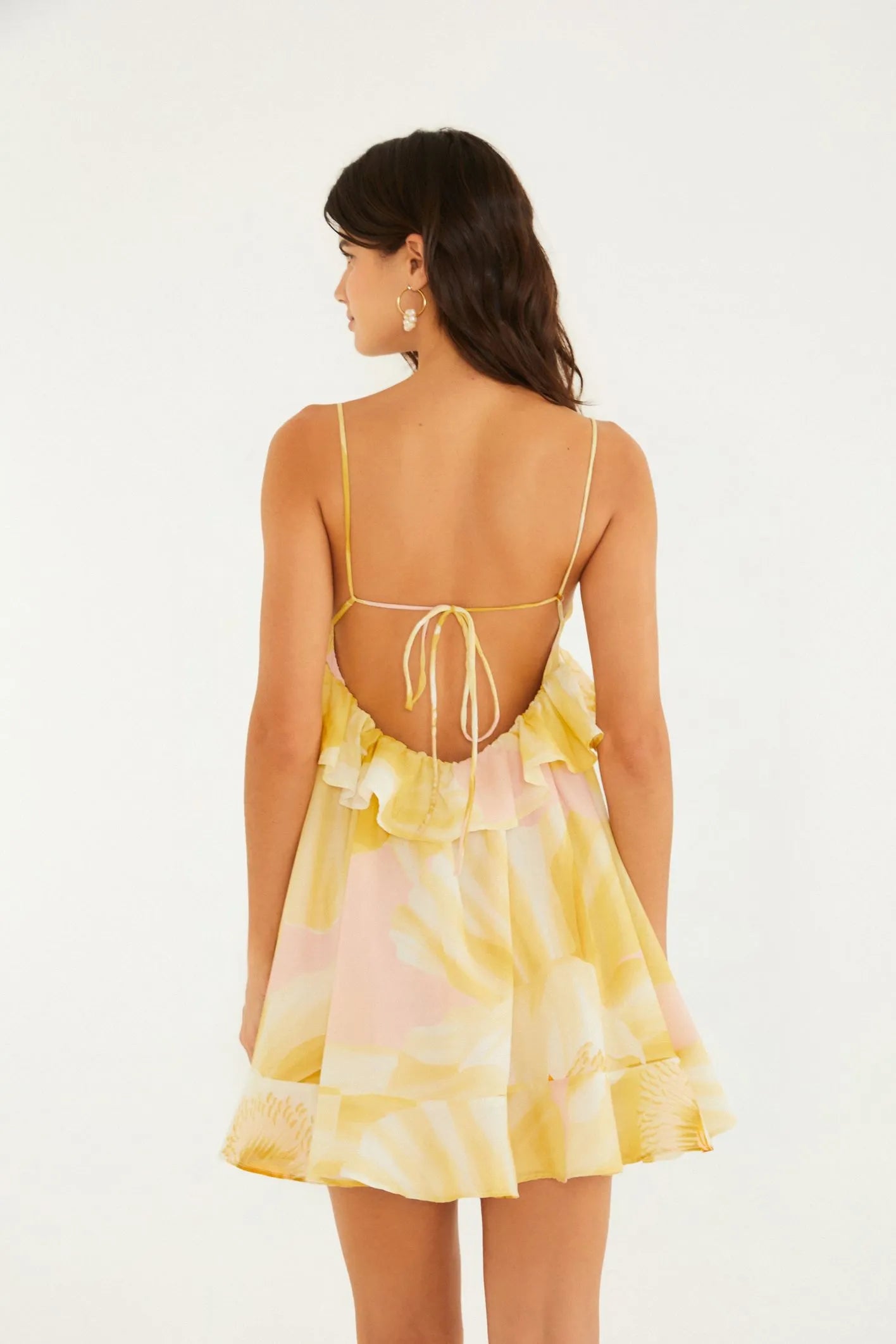 VESTIDO CURTO FESTA DE PAPOULA FARM AMARELO/ROSA