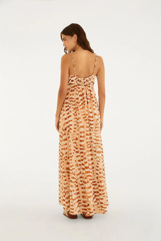 VESTIDO LONGO ALCA ESPADA SAO JORGE FARM PESSEGO/MARROM