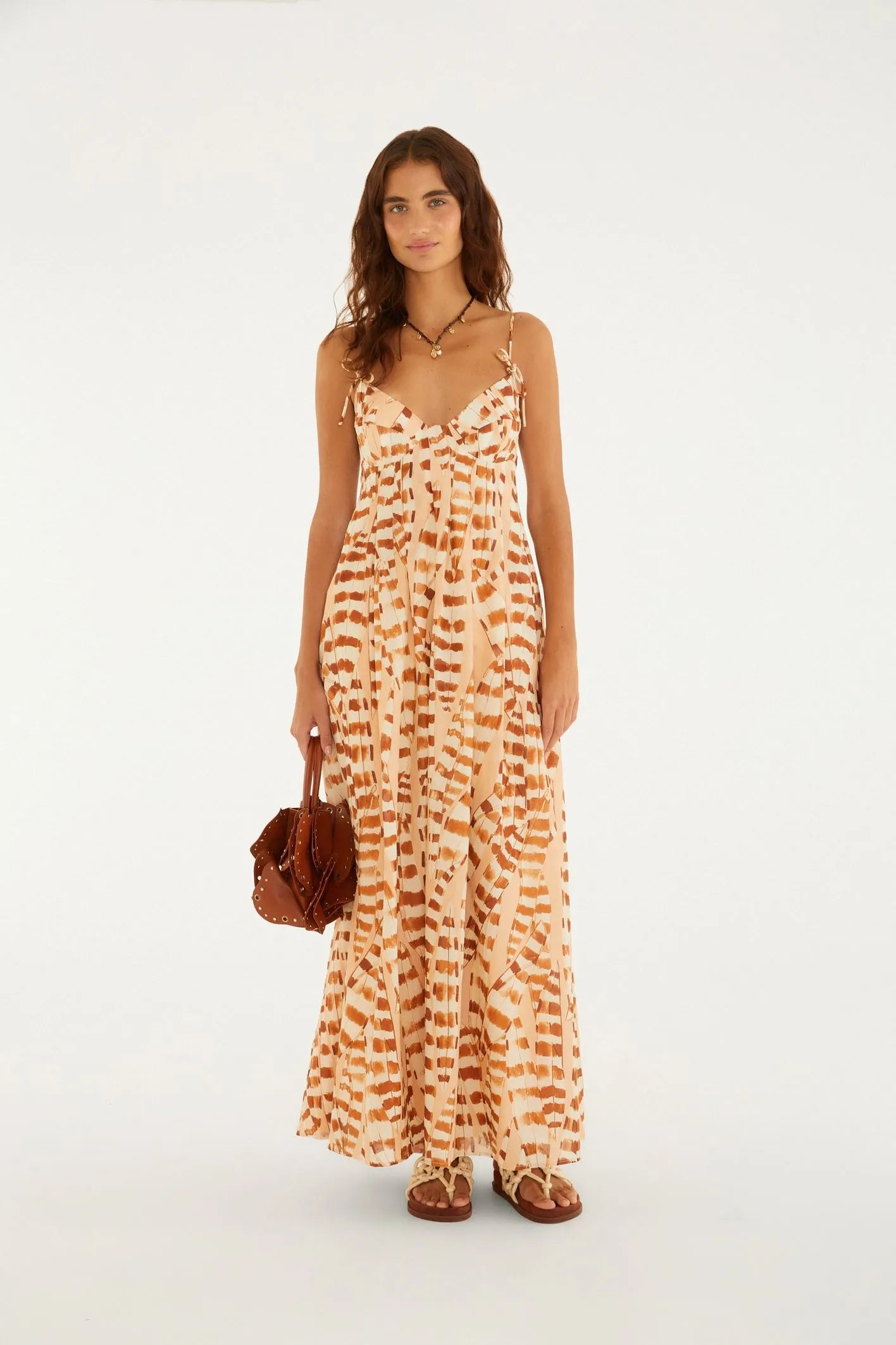 VESTIDO LONGO ALCA ESPADA SAO JORGE FARM PESSEGO/MARROM