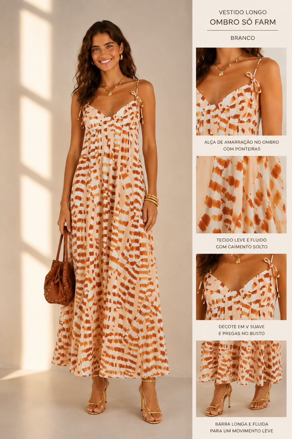VESTIDO LONGO ALCA ESPADA SAO JORGE FARM PESSEGO/MARROM