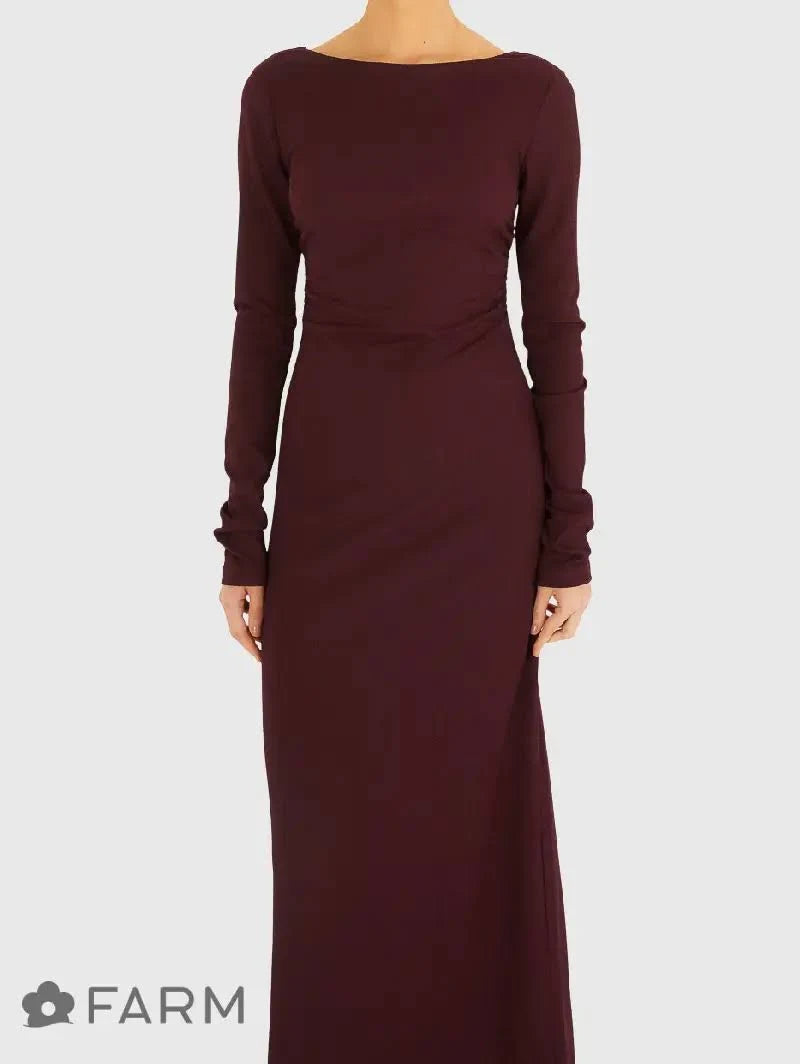 VESTIDO ML LONGO DECOTE FARM VINHO MERLOT