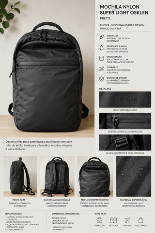MOCHILA NYLON SUPER LIGHT OSKLEN PRETO