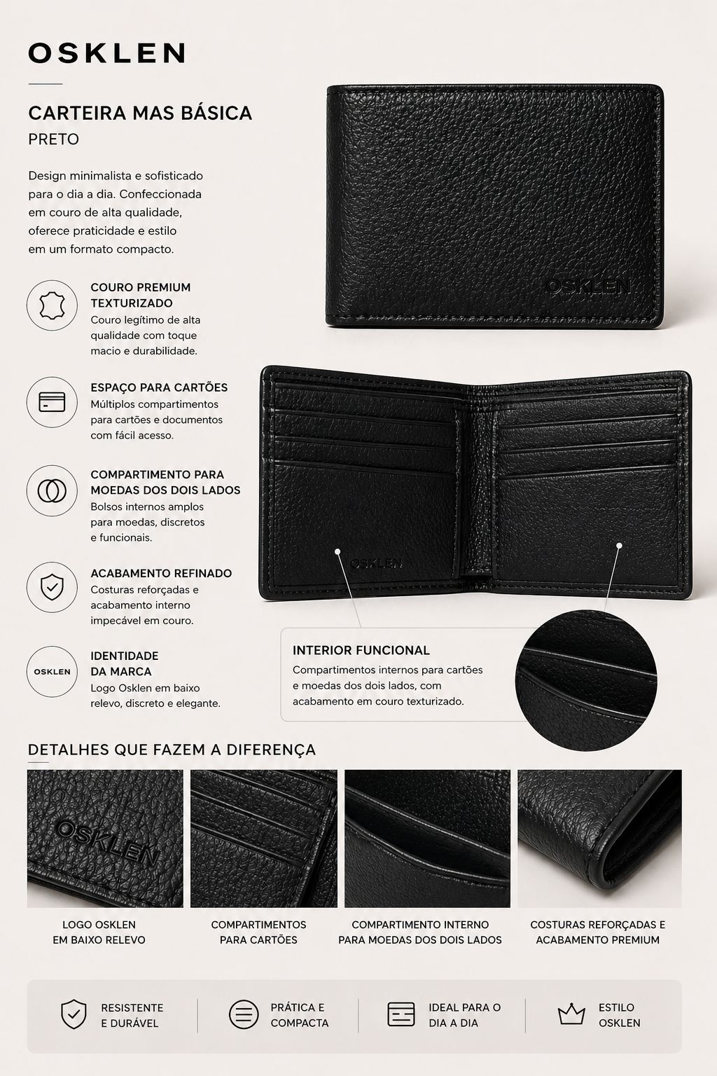 CARTEIRA MAS BASICA OSKLEN PRETO