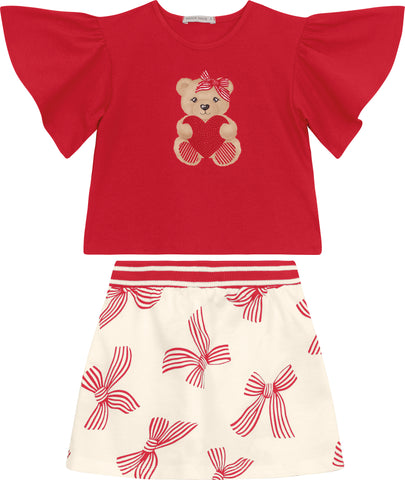 CONJ FEM BL URSA STRASS SHORT SAIA LACO VERMELHO/OFF