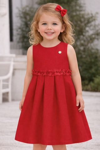 VESTIDO JACQUARD MAQUINETADO ROSAS CINT VERMELHO