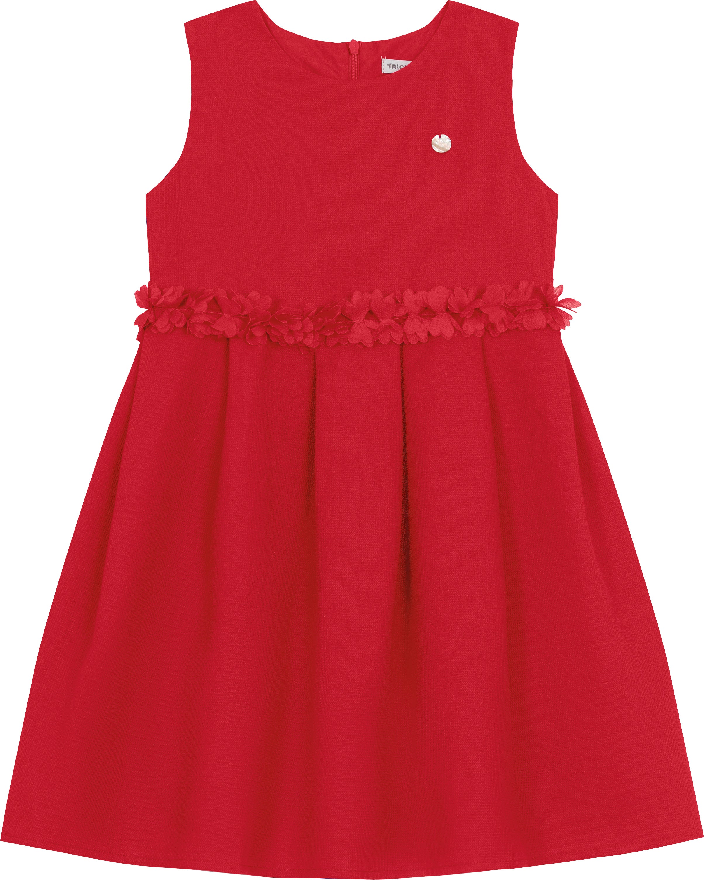 VESTIDO JACQUARD MAQUINETADO ROSAS CINT VERMELHO