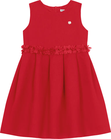 VESTIDO JACQUARD MAQUINETADO ROSAS CINT VERMELHO
