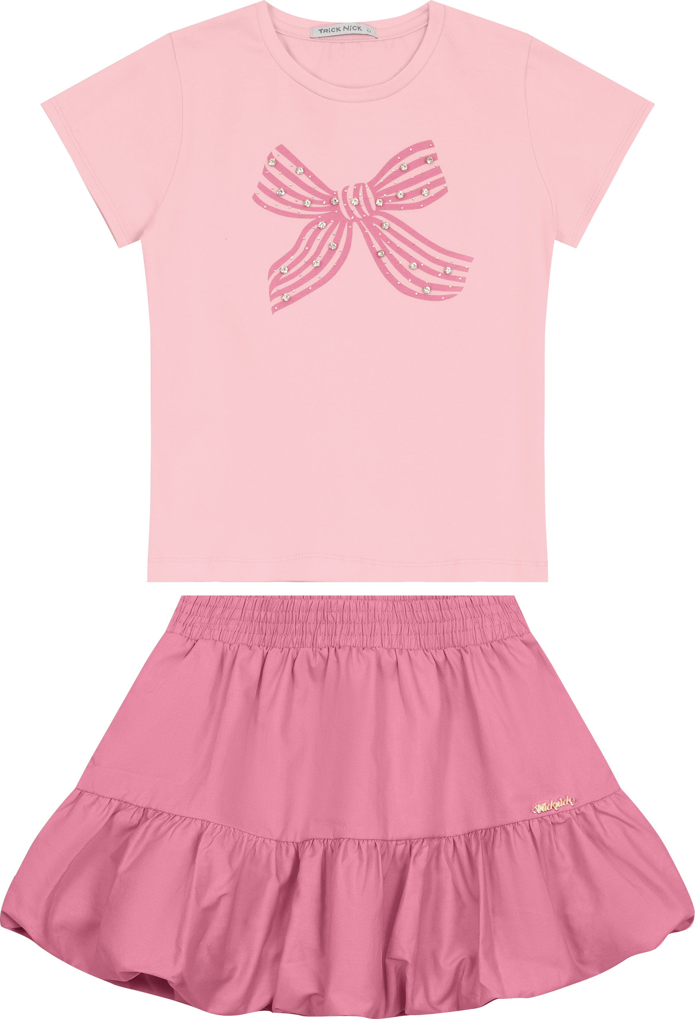 CONJ FEM BL LACO STRASS E SAIA BALONE ROSA CLARO