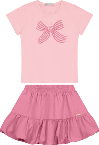 CONJ FEM BL LACO STRASS E SAIA BALONE ROSA CLARO