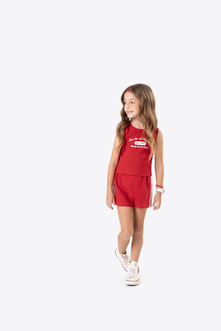 CONJ FEM REG RIB EST 1975 GAME SHORT MLT VERMELHO