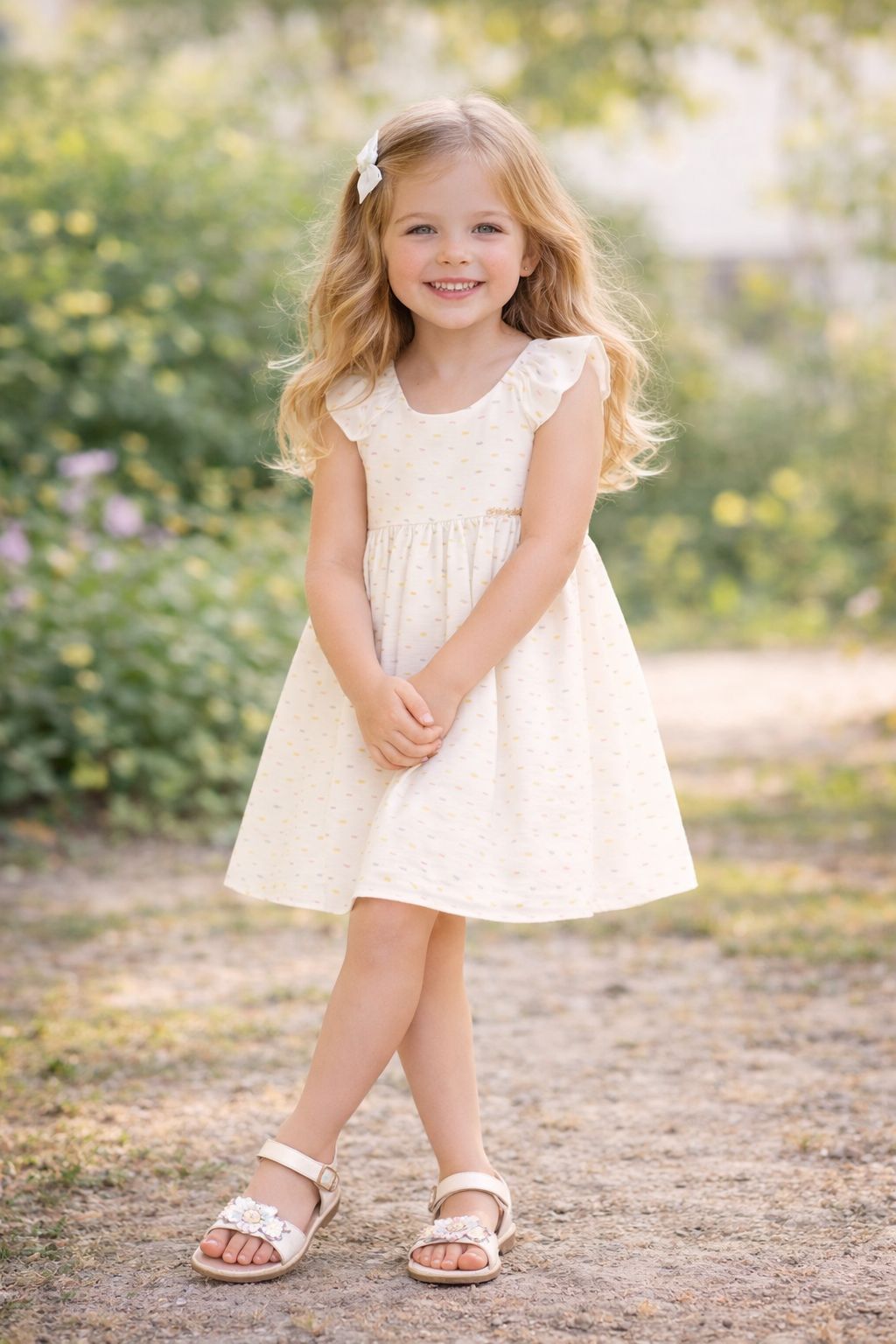 VESTIDO DET MANGA COTTON PLUMETIS OFF WHITE