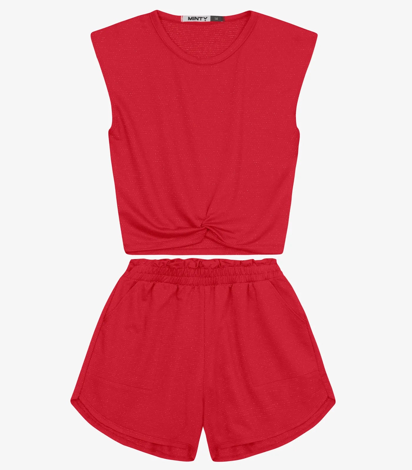 CONJ FEM JUV REG DET BARRA SHORT BRILHO VERMELHO