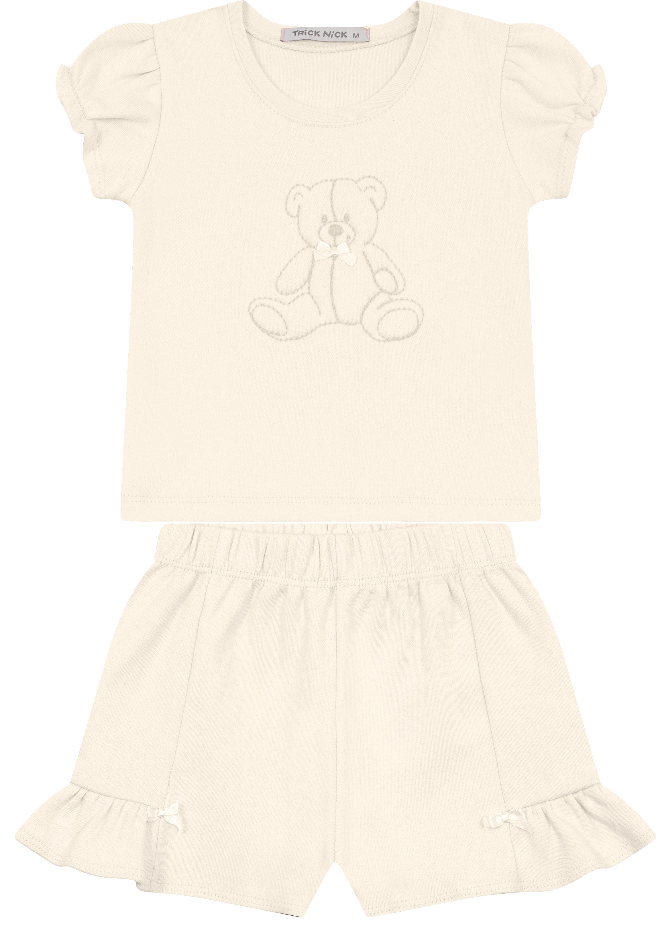 CONJ FEM BL URSO BORD SHORT BAB SUEDINE OFF WHITE
