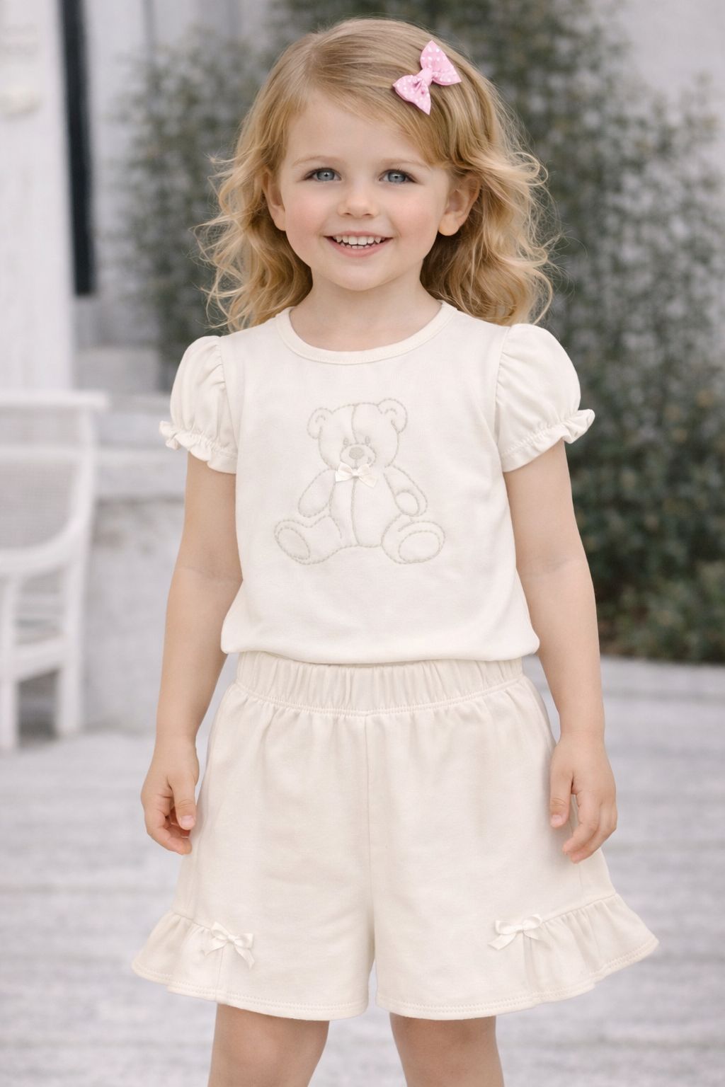 CONJ FEM BL URSO BORD SHORT BAB SUEDINE OFF WHITE