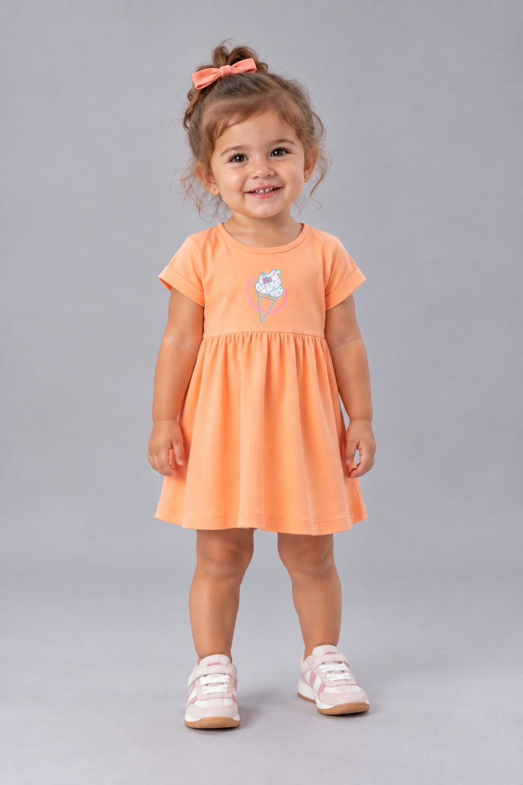 VESTIDO MALHAO FRUIT SORVETE GLITTER LARANJA