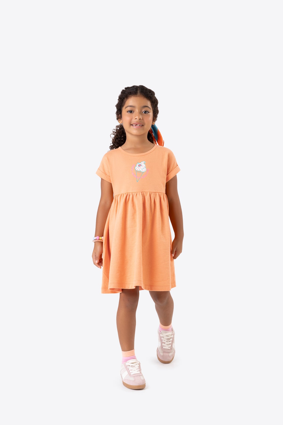VESTIDO MALHAO FRUIT SORVETE GLITTER LARANJA