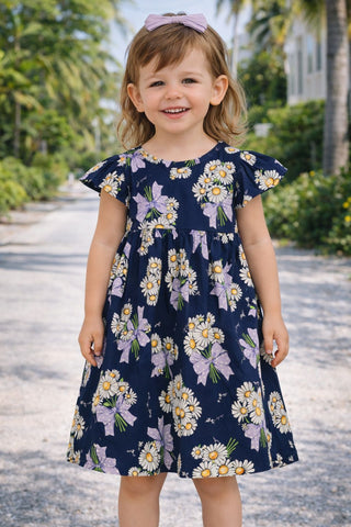 VESTIDO MC BORB POPELINE FLOWER GARDEN MARINHO