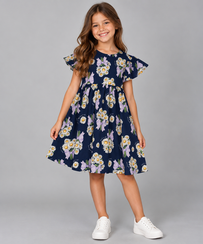 VESTIDO MC BORB POPELINE FLOWER GARDEN MARINHO