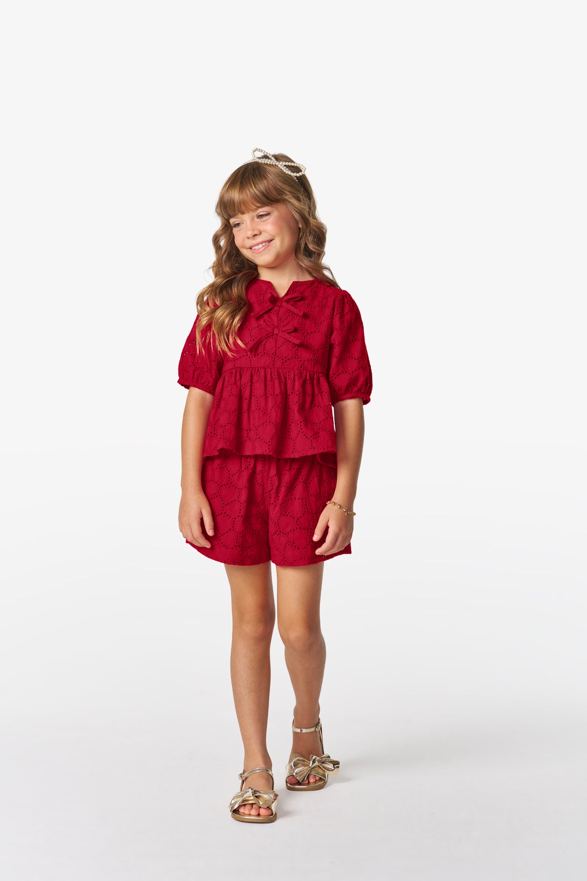CONJ FEM BATA E SHORT LAISE CORACOES VERMELHO