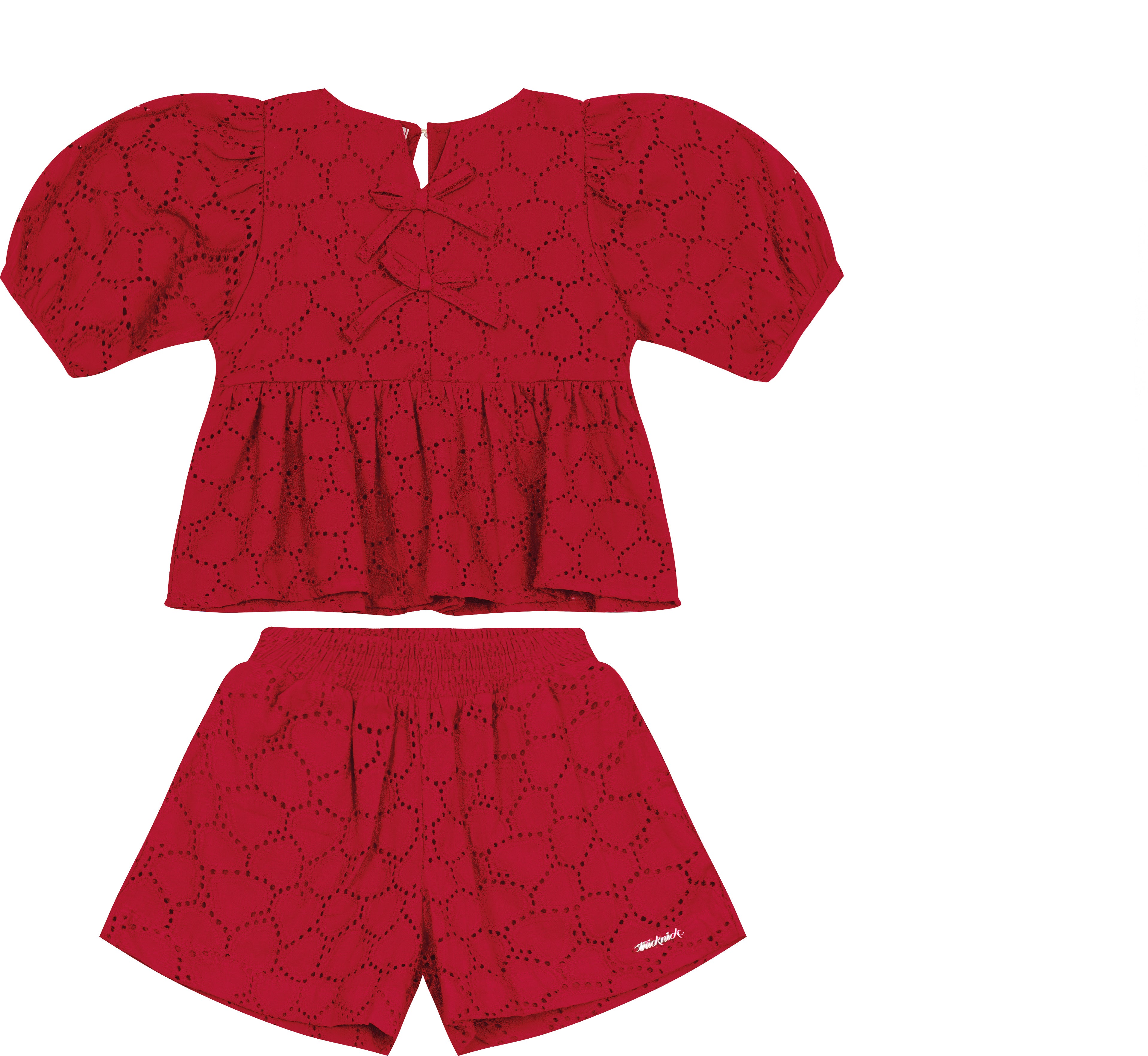 CONJ FEM BATA E SHORT LAISE CORACOES VERMELHO