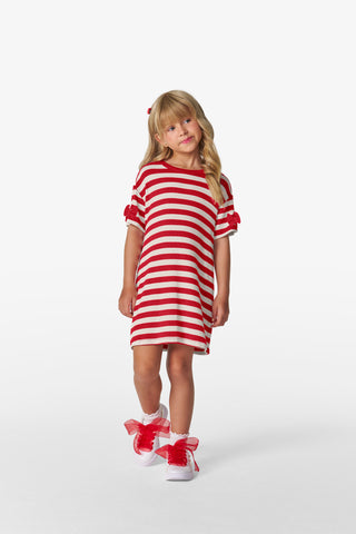VESTIDO MC C LACOS RIBANA LISTRADO VERMELHO