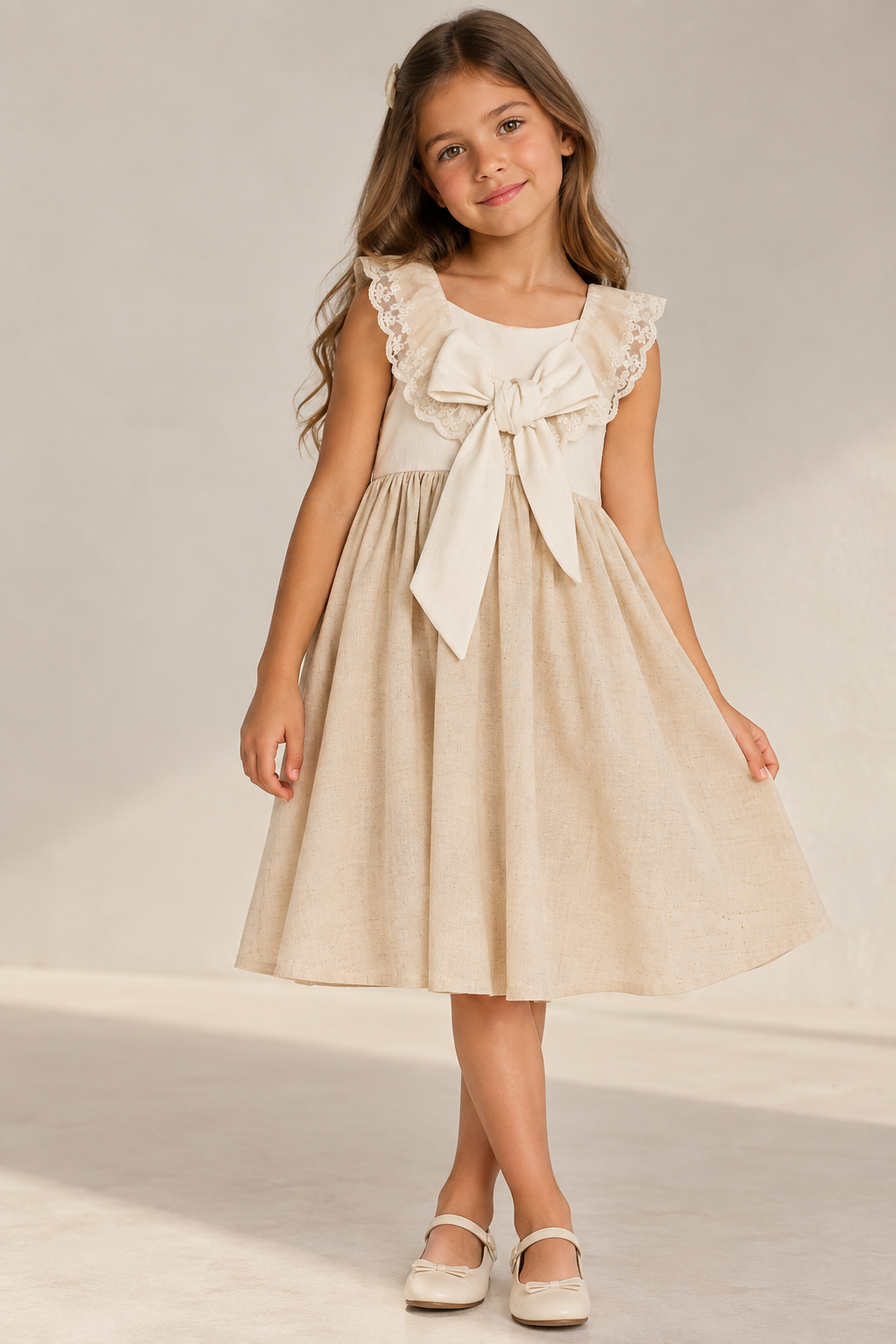 VESTIDO LINHO PREMIUM RENDA LACO COSTA OFF WHITE