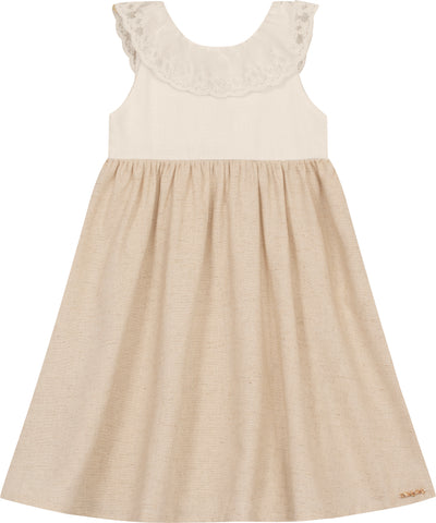 VESTIDO LINHO PREMIUM RENDA LACO COSTA OFF WHITE