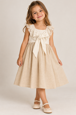 VESTIDO LINHO PREMIUM RENDA LACO COSTA OFF WHITE