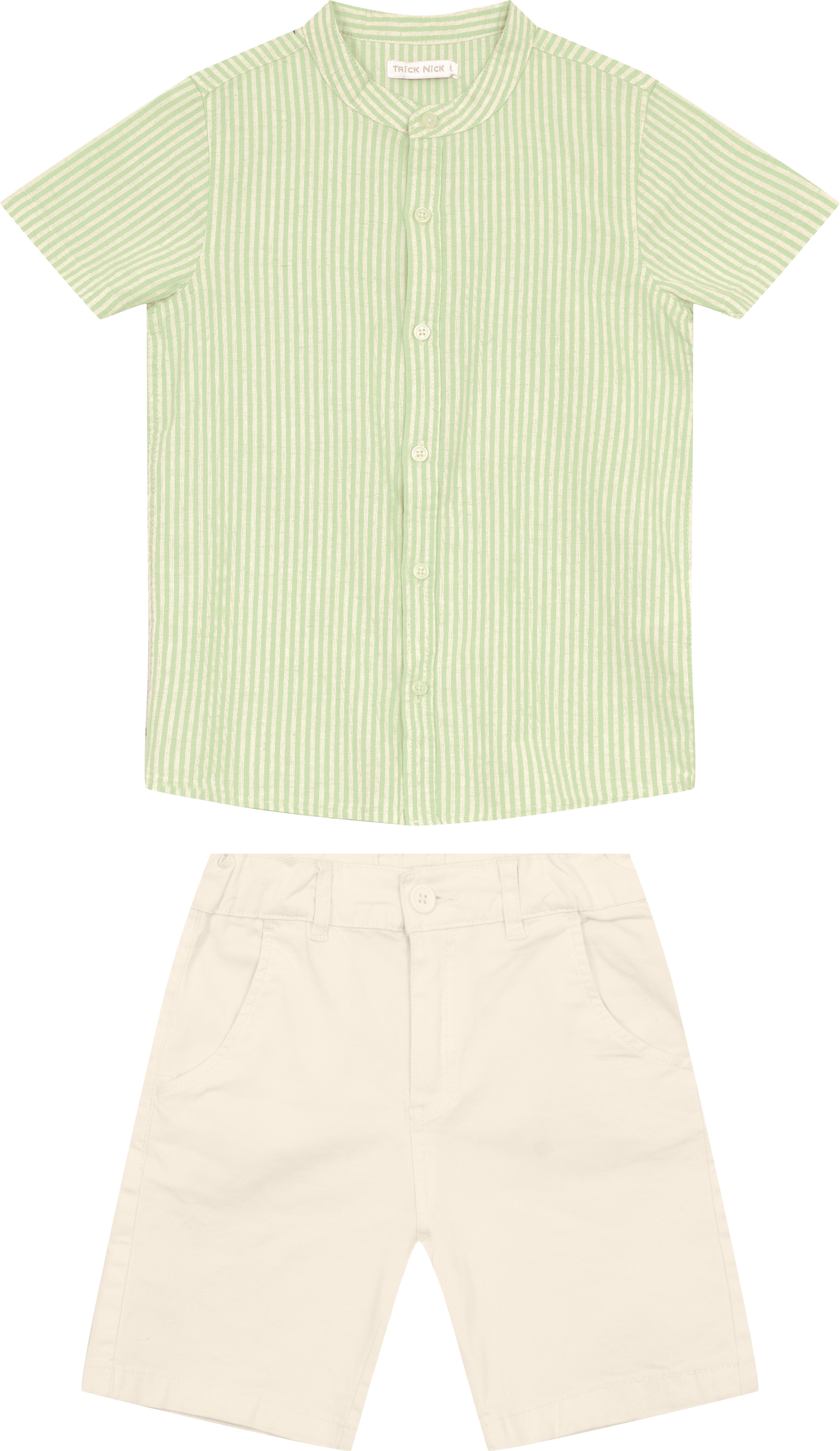 CONJ MAS CAMISA MC LIST GL PAD BER SARJA PISTACHE/OFF WHITE