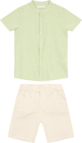 CONJ MAS CAMISA MC LIST GL PAD BER SARJA PISTACHE/OFF WHITE