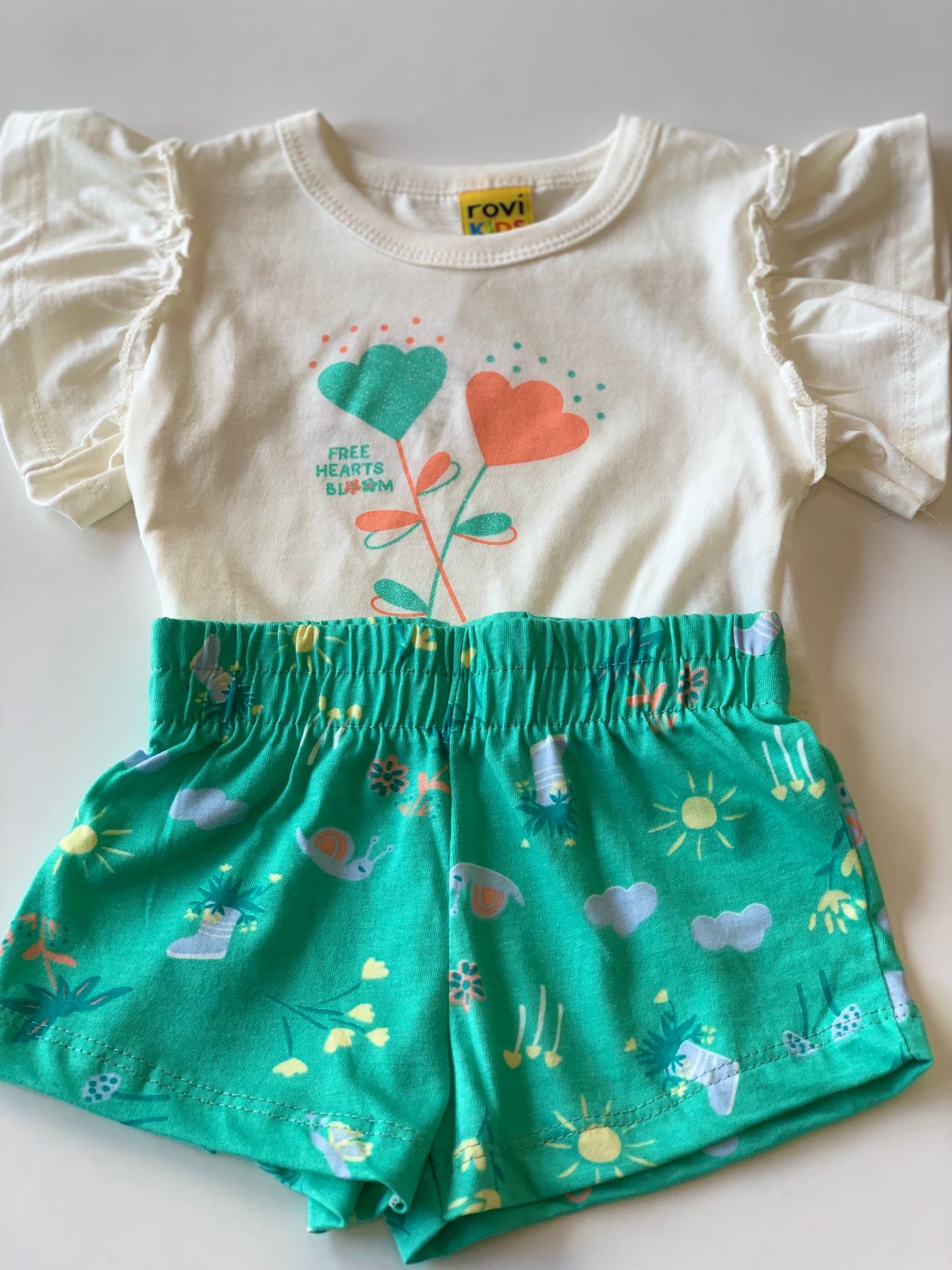 CONJ FEM BL FREE FLORES GLIT E SHORT EST OFF WHITE/VERDE