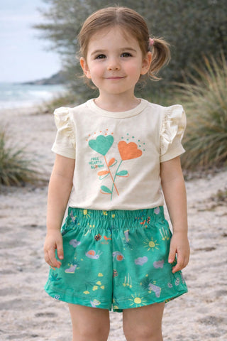 CONJ FEM BL FREE FLORES GLIT E SHORT EST OFF WHITE/VERDE