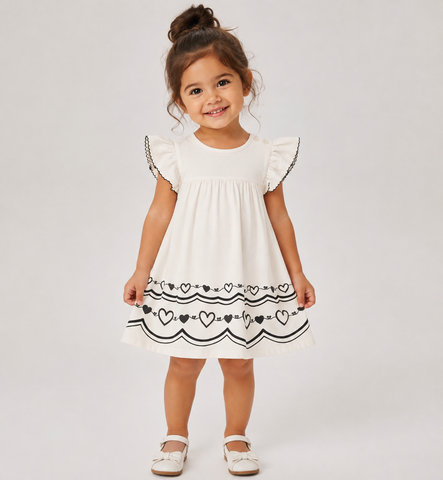 VESTIDO MC BORD E EST CORACOES BARRA OFF WHITE