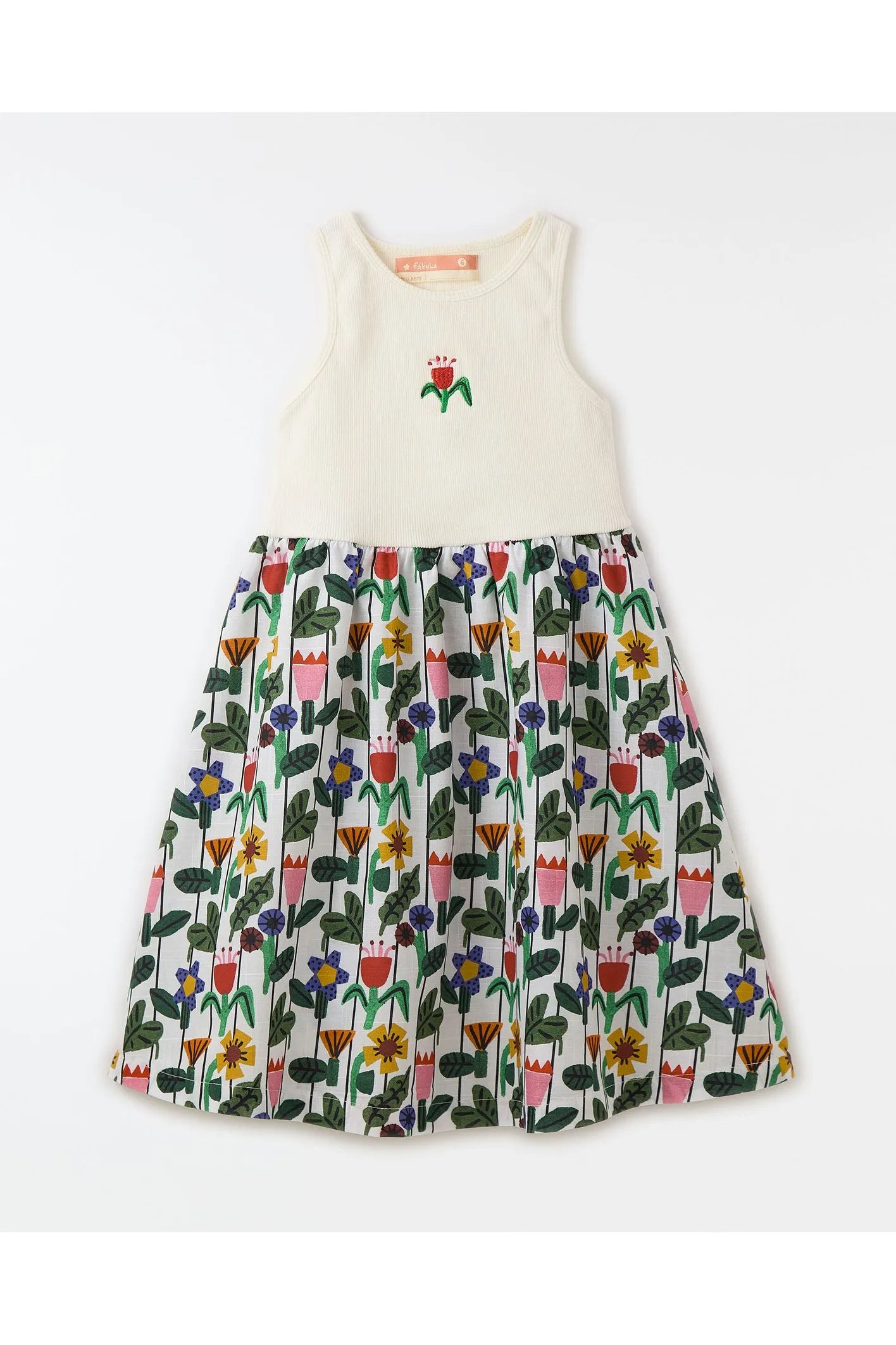 VESTIDO RIBANA FLORES DO JARDIM FABULA BRANCO/ESTAMPADO