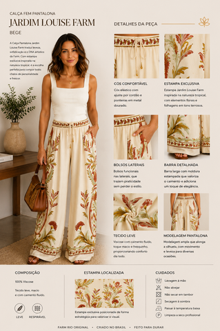 CALCA FEM PANTALONA JARDIM LOUISE FARM BEGE