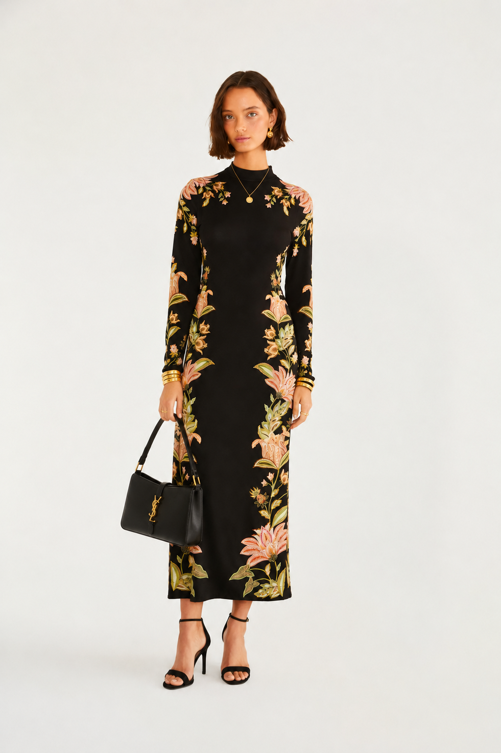 VESTIDO MIDI JAMILE FARM PRETO
