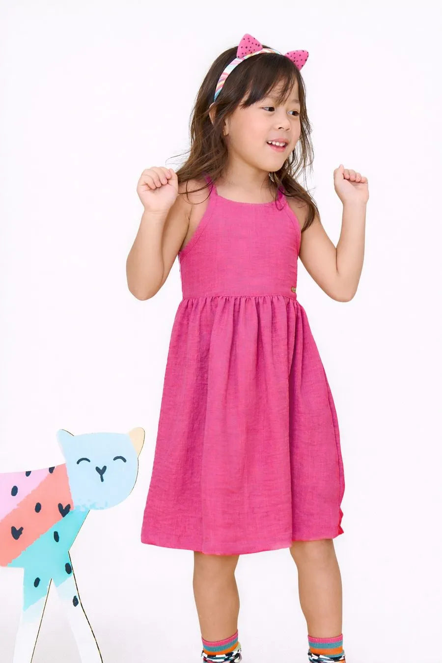 VESTIDO ENTRE COTRES DET COSTAS BICHINHO ROSE
