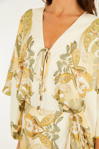 VESTIDO CURTO JARDIM DE MAR LENCO FARM BEGE
