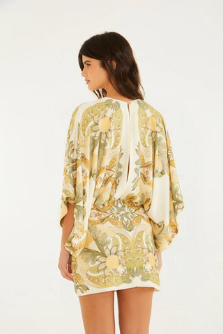 VESTIDO CURTO JARDIM DE MAR LENCO FARM BEGE