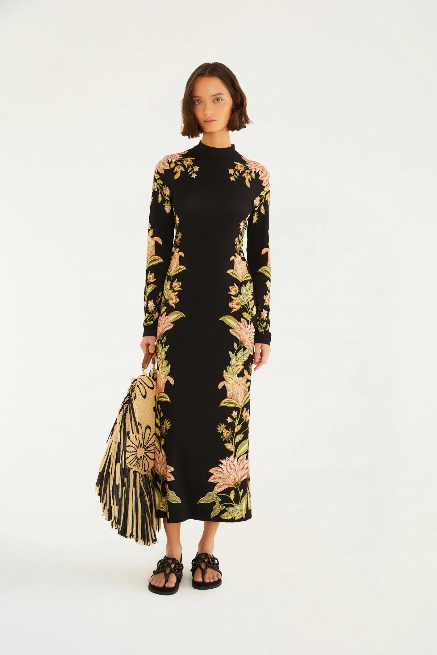 VESTIDO MIDI JAMILE FARM PRETO
