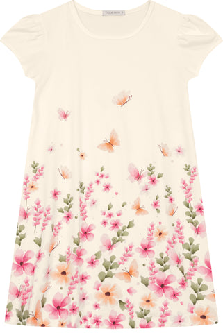 VESTIDO EST FLORES E BORBOLETAS STRASS OFF WHITE